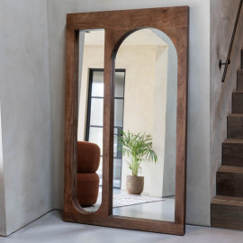 Wooden Floor Standing Mirror – Dark Wood Arched Design